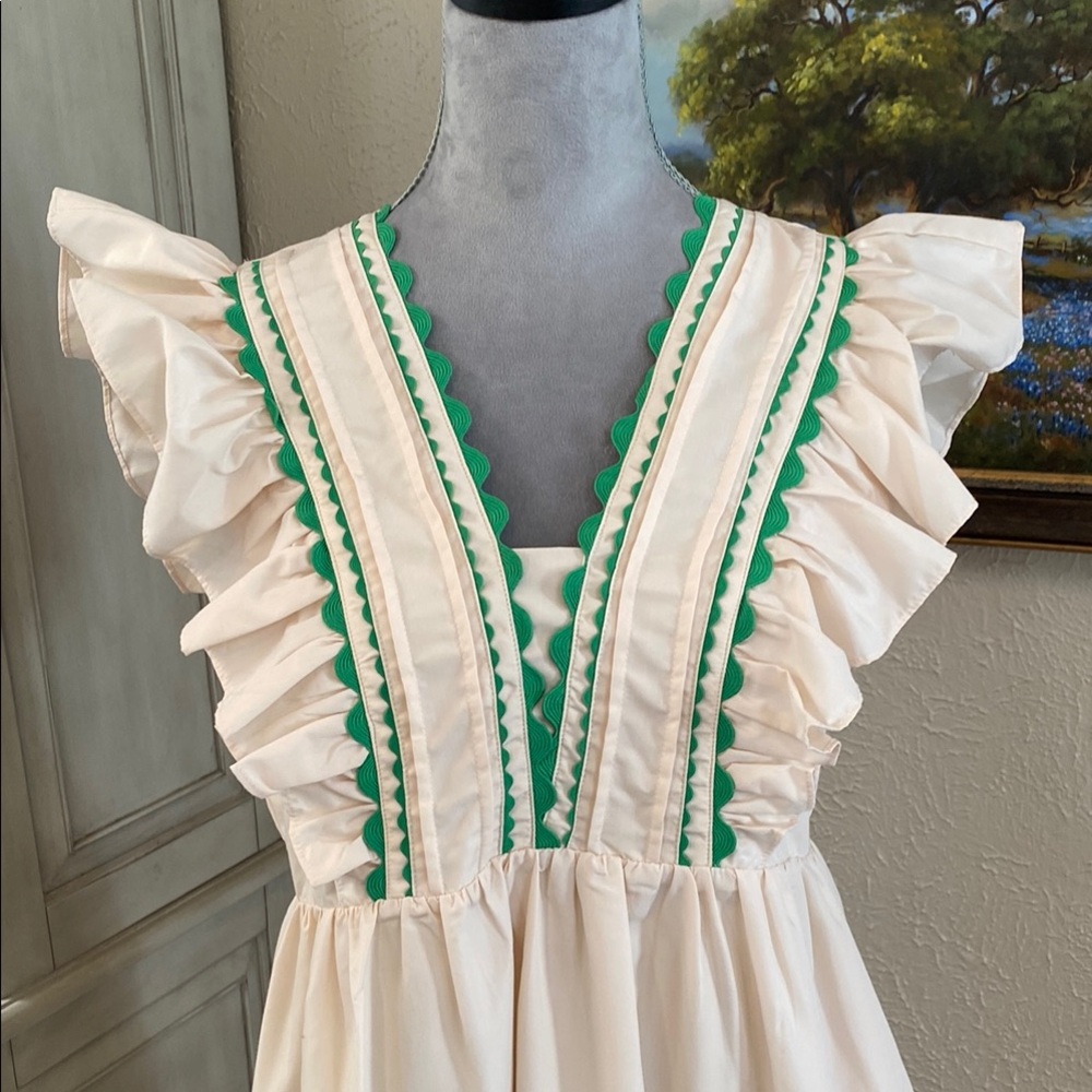 Entro Cream Midi Dress with Green Trim - Picture 3 of 5
